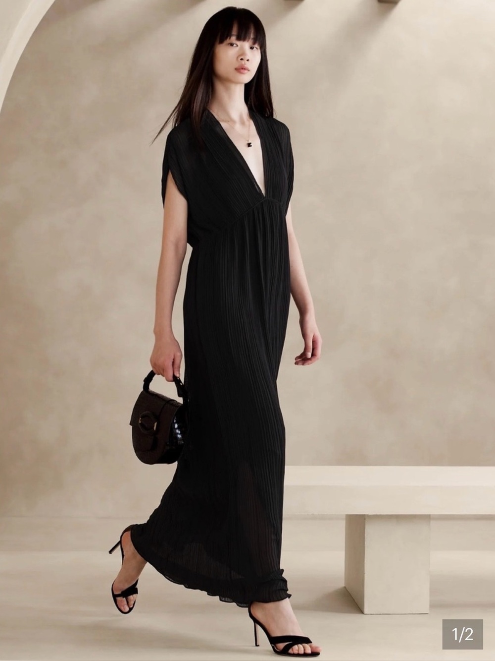 Banana Republic Black Pleated Gown